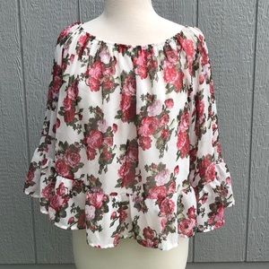 Meaneor Floral Ruffle Blouse